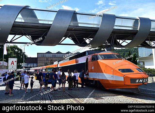 France's high-speed train TGV is seen at the Brno Exhibition Centre, Czech Republic, on June 6, 2022. The presentation of the TGV within the Rail Business Days...