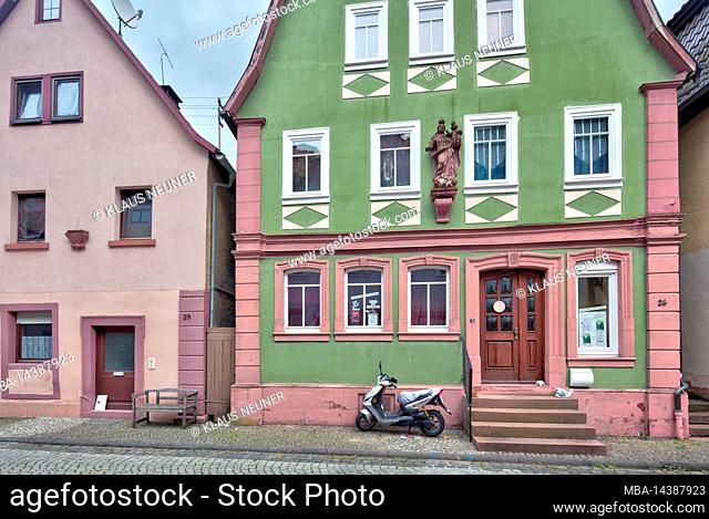 house front, house door, window, town view, autumn, Rothenfels, Main-Spessart, Franconia, Bavaria, Germany, Europe