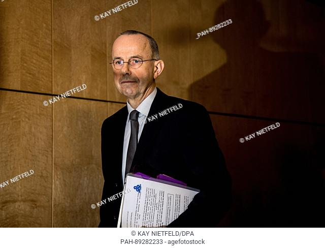 Guenter Lubitz, father of the Germanwings co-pilot of the plane crash in the Alps, arrives at a press conference in Berlin, Germany, 24 March 2017