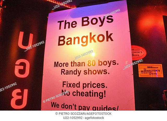 Bangkok (Thailand): ad of a gay go-go bar in Patpong