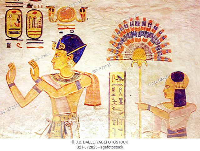 Decoration detail: tomb of prince Khaemwaset, son of Ramses III, in the Queens Valley, Luxor West Bank, Egypt