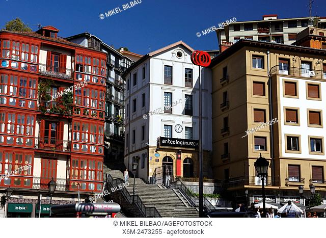 Unamuno Square and Biscay Archaeological Museum. Bilbao, Biscay, Spain, Europe