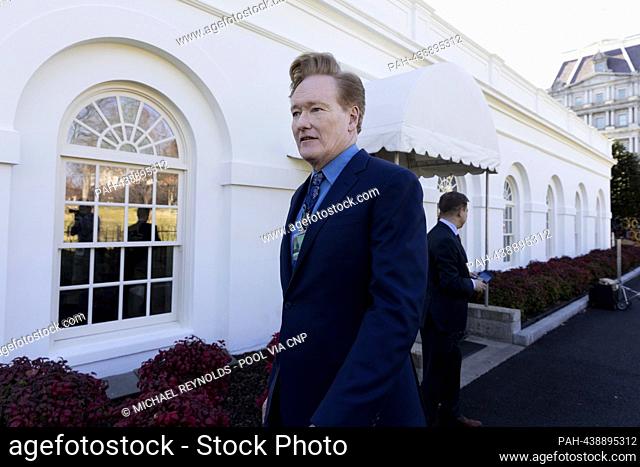 US comedian and television host Conan O'Brien walks outside the West Wing during a visit to the White House in Washington, DC, USA, 15 December 2023