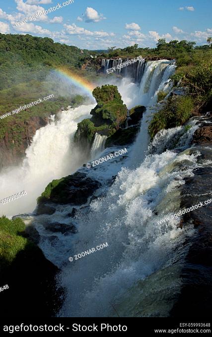 the magnificent waterfalls of Iguazu, one of the seven natural wonders of the world, between Argentina and Brazil