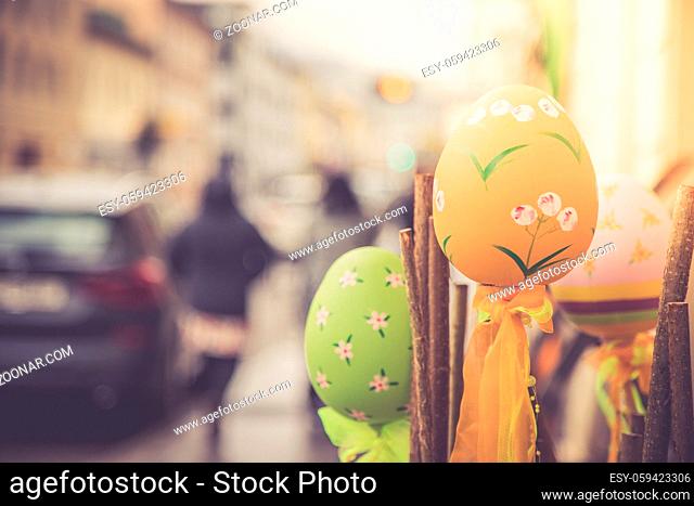 Easter egg: Close up of traditional selfmade european easter decoration