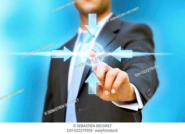 Businessman touching tactile screen with his hand