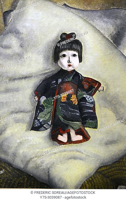 Poupée sur la chaise, 1920, by the Japanese-born, French painter Leonard Tsuguharu Foujita (1886-1968) exhibition at Maillol museum, Paris, France