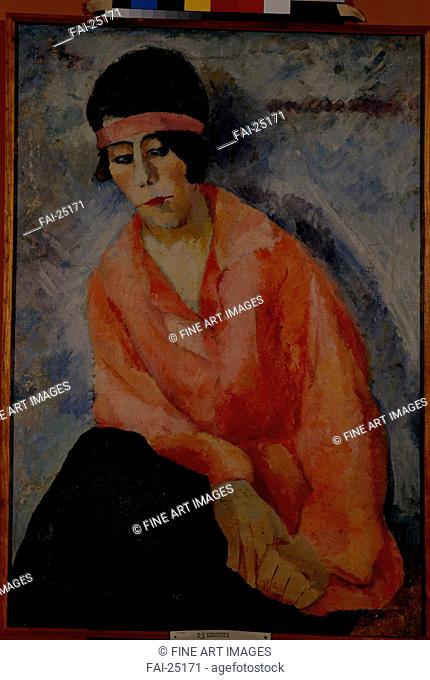 Portrait of a woman in Red. Sokolova, Olga Alexandrovna (1898-1991). Oil on canvas. Russian avant-garde. 1922. Russia. State Russian Museum, St