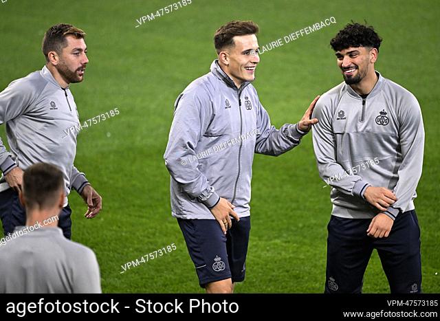 Union's Dennis Eckert and Union's Cameron Puertas Castro pictured during a training of Belgian soccer team Royale Union Saint-Gilloise