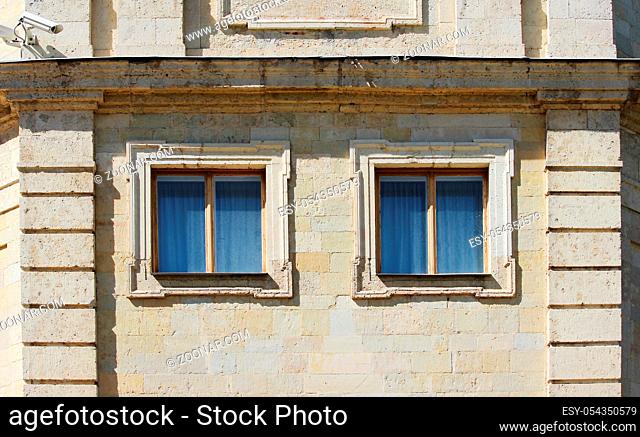 two windows, camcorder and texture stone wall Gatchina palace, built of stone Pudozh - produced around the village Gatchina district Pudost, 17th century