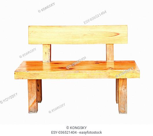 Wooden bench isolated by hand made on white background, clipping path