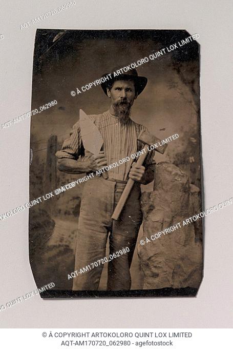 [Mason (?) Holding a Trowel and Sledgehammer], 1870sâ€“80s, Tintype, Image: 8.5 x 5.5 cm (3 3/8 x 2 3/16 in.), Photographs, Unknown (American)