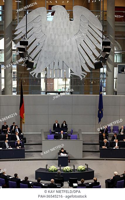 Holocaust survivor Inge Deutschkron delivers a speech as she attends a commemorative event for the victims of National Socialism at the German Bundestag...
