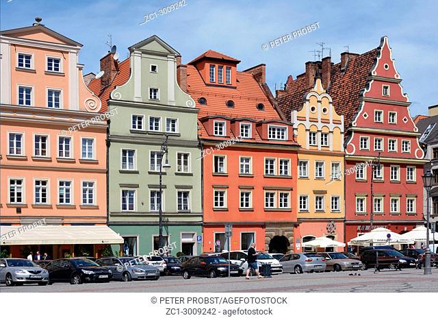 Patrician houses at the Salt Market Square in the Old Town of Wroclaw. Caution: For the editorial use only. Not for advertising or other commercial use