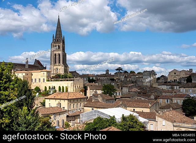 france, nouvelle-aquitaine, gironde department, saint emilion, old town with rock church, famous wine town, is a unesco world heritage site