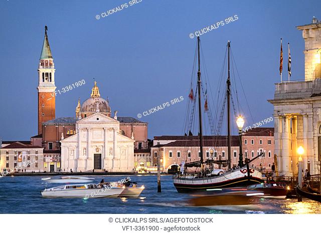 Punta della Dogana with San Giorgio Maggiore island in the background, Venice, Veneto, Italy, Europe