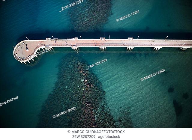 Top view of the pier of Marina di Massa Tuscany Italy