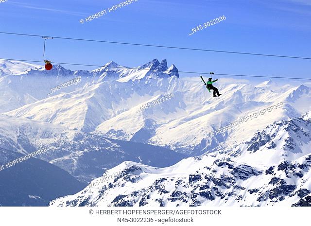 Glacier Du Bouchet, La Tyrolienne 3230m to 3002m, World's highest Zip-Line, Zip Wire Location, €50 per Person, Mountain Range, Haute Savoie, Trois Vallees