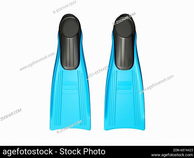 Blue flippers, top view, isolated on white background