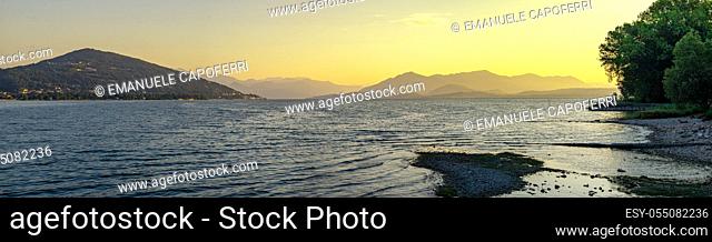 Panorama of Lake Maggiore on a morning summer sunrise