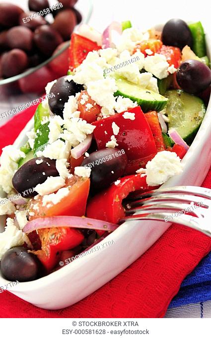Greek salad with feta cheese and black kalamata olives