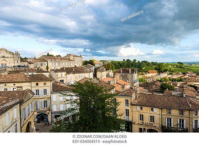 Saint-Emilion, France - August 15, 2014: View on UNESCO World Heritage site Saint-Emilion with old houses and famous winedistrict