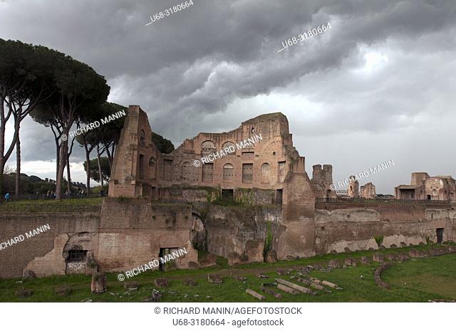 Italy, Rome, Roman Forum or Forum of Rome, archaeological site, main square of ancient Rome, Stadio Palatino