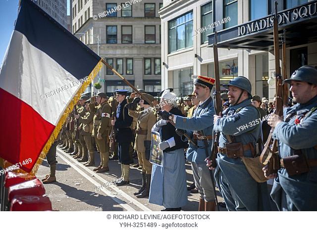 Members of the reenactment group, the East Coast Doughboys, on Fifth Avenue in New York for the Veterans Day Parade on Sunday, November 11, 2018