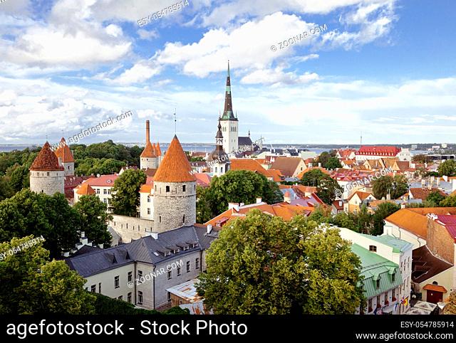 Aerial view of medieval center of Tallinn, capital of Estonia