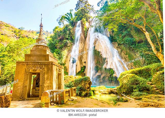 Waterfall and small Pagoda, Dat Taw Gyaint Waterfall in Pyin Oo Lwin, Pyin Oo Lwin, Myanmar