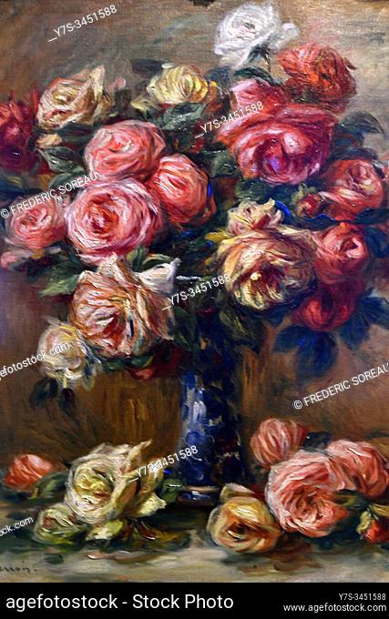 Roses in a vase, 1910-17, oil on canvas, painting by Pierre-Auguste Renoir, State Hermitage museum, St Petersburg Russia, Europe