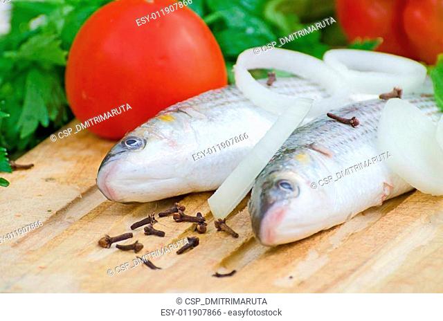 Mugil cephalus fish with vegetables