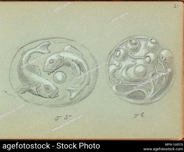 Two Designs A Push Bell. Artist: Edgar Gilstrap Simpson (British, 1867-1945 (presumed)); Date: 1899; Medium: Graphite and gouache; Dimensions: sheet: 3 1/2 x 5...