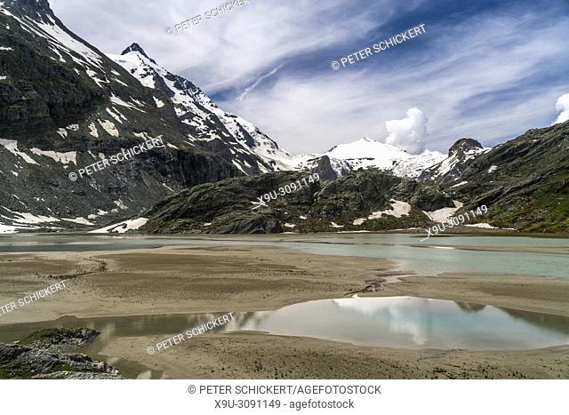 Glacier lake, Grossglockner mountain and Pasterze glacier, High Tauern National Park, Carinthia, Austria
