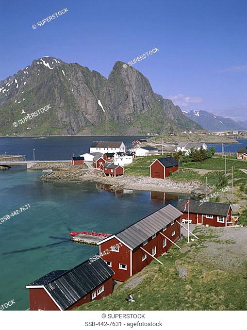 Town View with Fisherman's Cabins (Rorbus), Sakrisoy, Lofoten Islands, Norway
