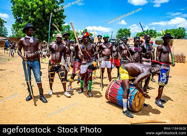 Men dancing at a tribal festival, Southern Chad, Africa