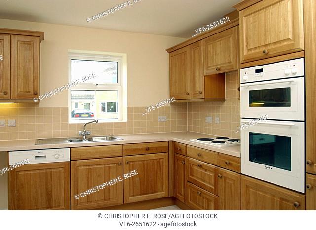 UK showhome interior, fitted kitchen. For Editorial Use Only