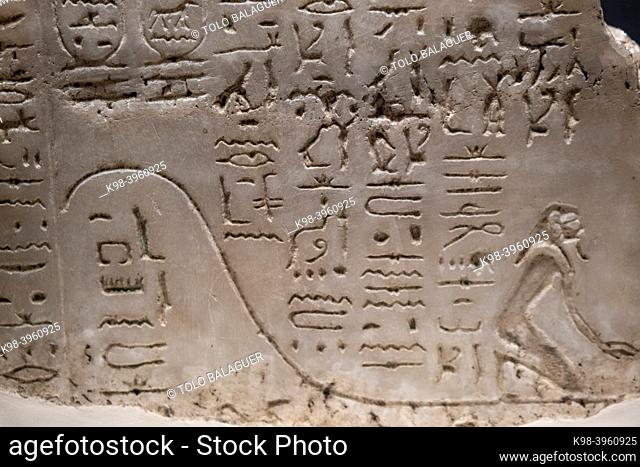 fragment of a sarcophagus of pharaoh Merenptah, calcareous stone, dynasty, XIX, 1213-1203 a. C. , Tomb of Merenptah, Valley of the Kings, Thebes, Egypt