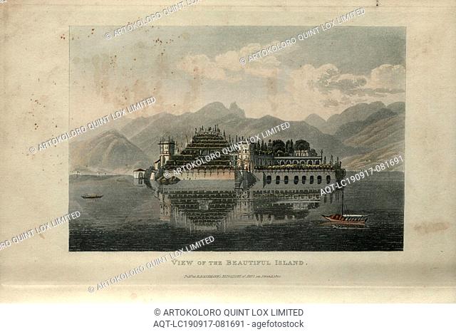 View of the Beautiful Island, View of Isola Bella (beautiful island), one of the Borromean islands, aquatint, colored, plate 30 integrated into p