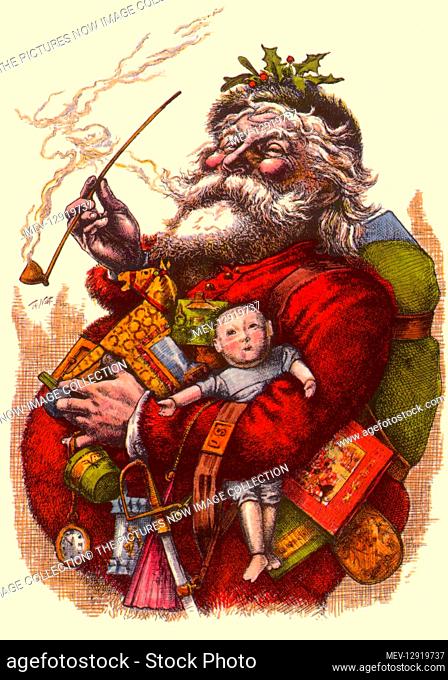 Santa holds Armful of Toys