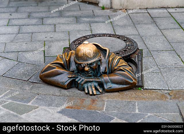 Sewer worker statue in Bratislava, Slovakia