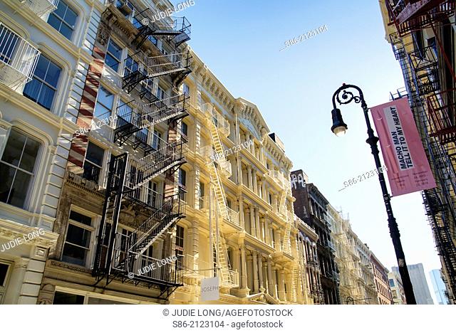 Cast Iron Landmarked Buildings with Exterior Fire Escapes, Green Street, Soho, Manhattan, New York City