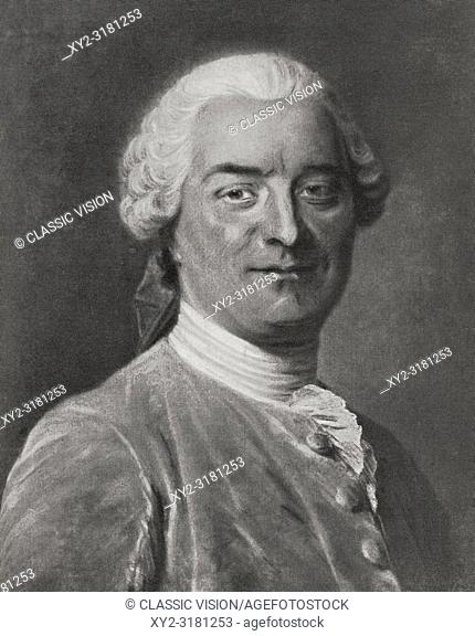 Charles Pinot (or Pineau) Duclos, 1704-1772. French author and historian. After a work by French Rococo portraitist, Maurice Quentin de La Tour, (1704-1788)