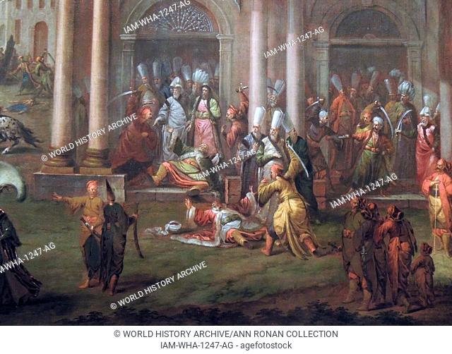 The Murder of Patrona Halil and his Fellow Rebels by Jean Baptiste Vanmour (1671-1737) oil on canvas, c. 1730-1737. After Mahmud I ascended the throne