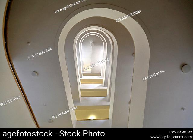 Moscow, Russia - September 28, 2019: Inside the building of Rosstat. Built in 1936. Architecture of Le Corbusier. Cultural heritage site