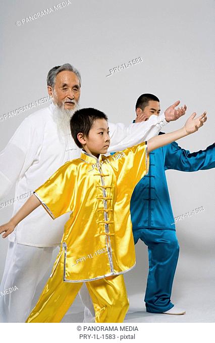 the three generations doing Taiji