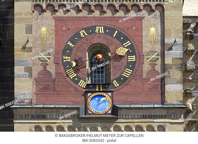 Astronomical clock at the tower of the church St. Michael, Schwäbisch Hall, Baden-Württemberg, Germany, Europe