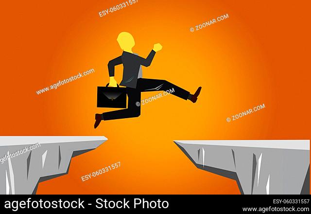Business man jump over the gap, 3d rendering