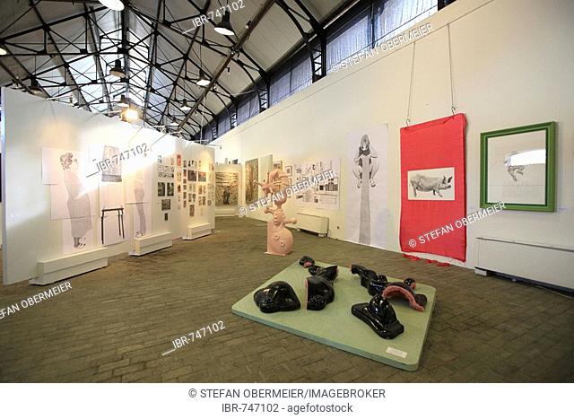 Indoor art exhibition in the Gazi Factory, Athens, Greece