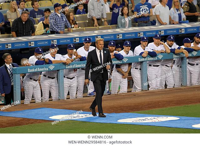 Kevin Costner at Vin Scully's Appreciation Night at Dodger Stadium. The Los Angeles Dodgers defeated the Colorado Rockies by the final score 5-23 at Dodgers...